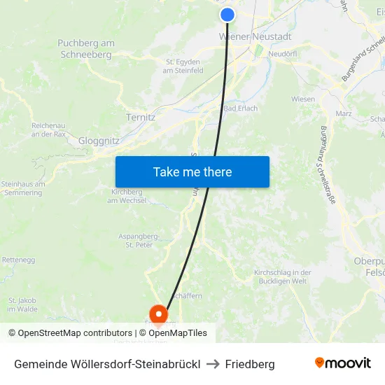 Gemeinde Wöllersdorf-Steinabrückl to Friedberg map
