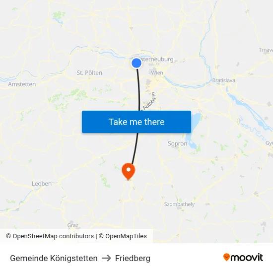 Gemeinde Königstetten to Friedberg map