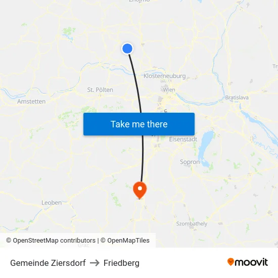 Gemeinde Ziersdorf to Friedberg map
