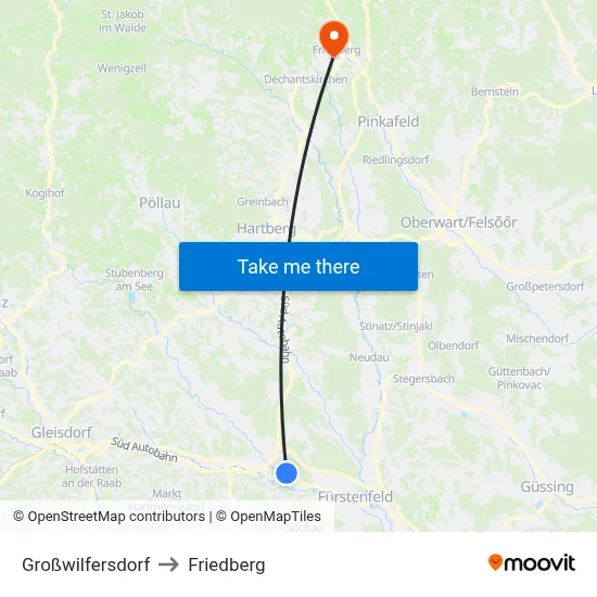 Großwilfersdorf to Friedberg map