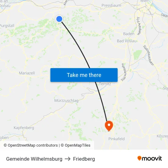 Gemeinde Wilhelmsburg to Friedberg map