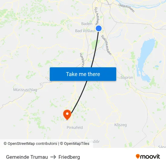 Gemeinde Trumau to Friedberg map