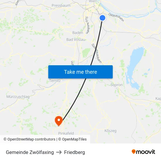 Gemeinde Zwölfaxing to Friedberg map