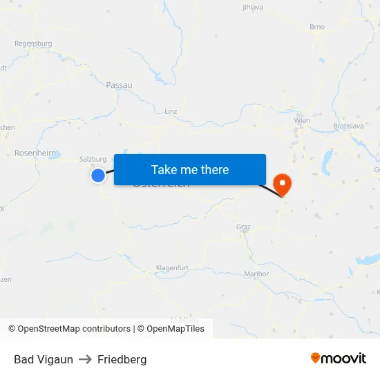 Bad Vigaun to Friedberg map