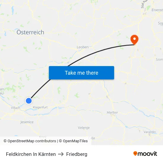 Feldkirchen In Kärnten to Friedberg map