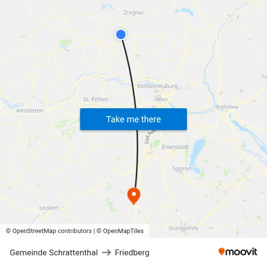 Gemeinde Schrattenthal to Friedberg map