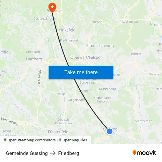 Gemeinde Güssing to Friedberg map