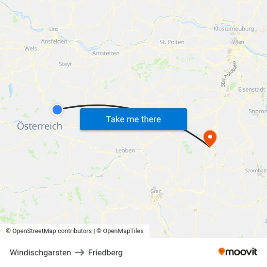 Windischgarsten to Friedberg map
