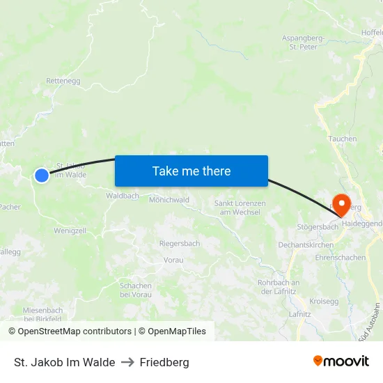 St. Jakob Im Walde to Friedberg map