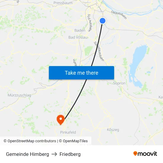 Gemeinde Himberg to Friedberg map