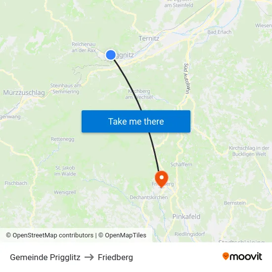 Gemeinde Prigglitz to Friedberg map