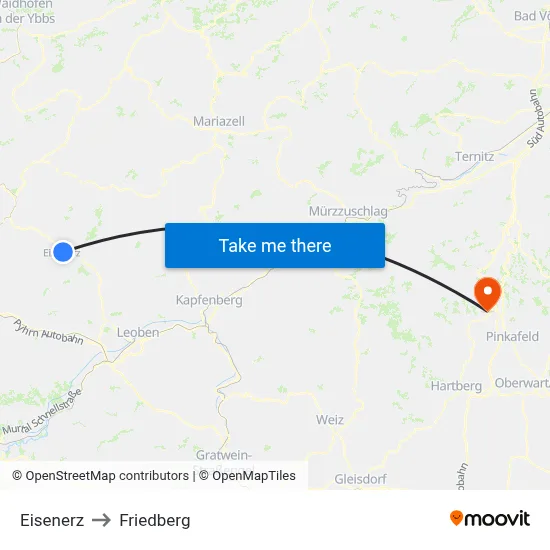 Eisenerz to Friedberg map