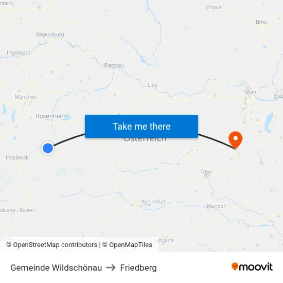 Gemeinde Wildschönau to Friedberg map