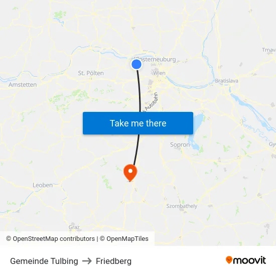 Gemeinde Tulbing to Friedberg map