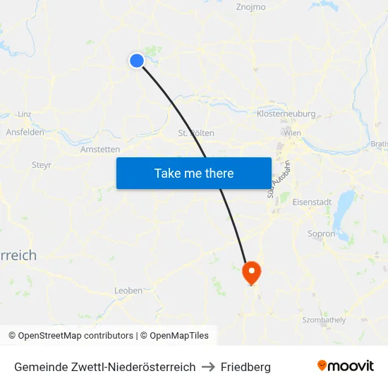 Gemeinde Zwettl-Niederösterreich to Friedberg map