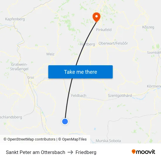 Sankt Peter am Ottersbach to Friedberg map