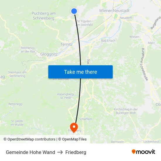 Gemeinde Hohe Wand to Friedberg map