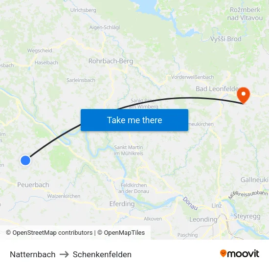 Natternbach to Schenkenfelden map