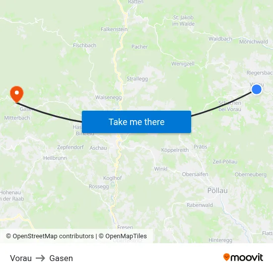Vorau to Gasen map