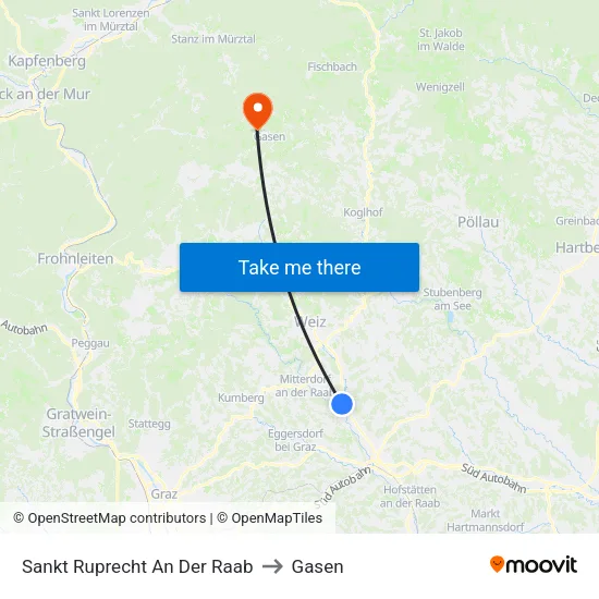 Sankt Ruprecht An Der Raab to Gasen map