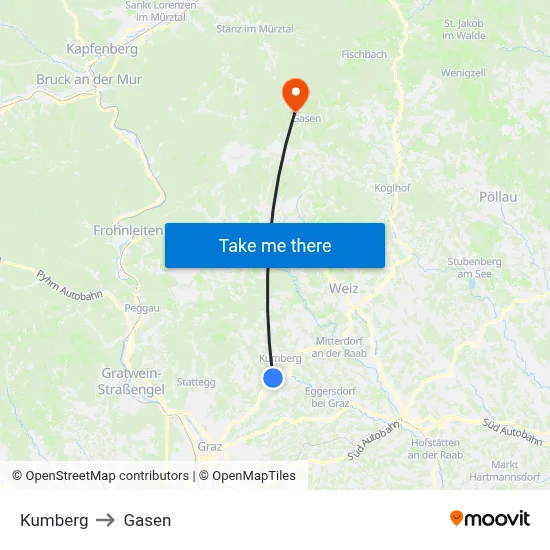 Kumberg to Gasen map