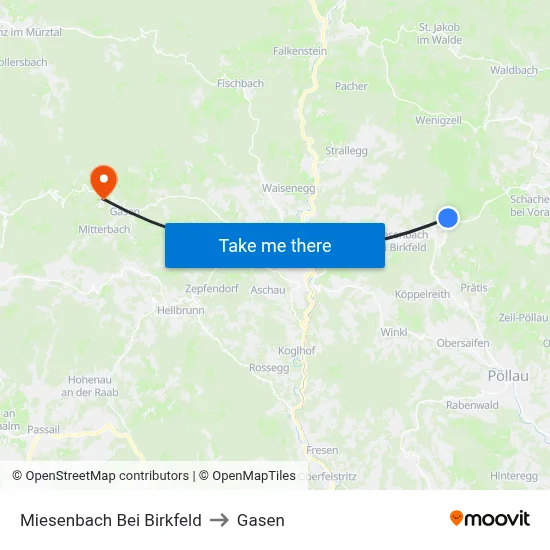 Miesenbach Bei Birkfeld to Gasen map