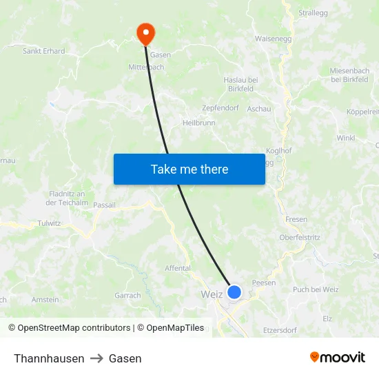 Thannhausen to Gasen map
