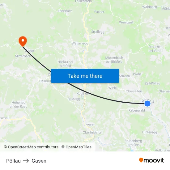 Pöllau to Gasen map