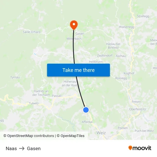 Naas to Gasen map