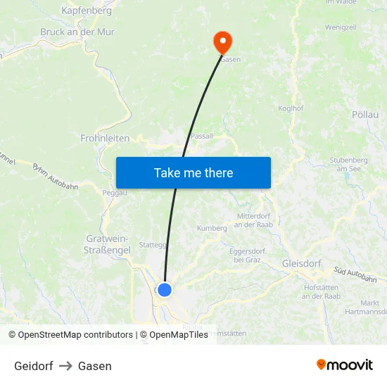 Geidorf to Gasen map