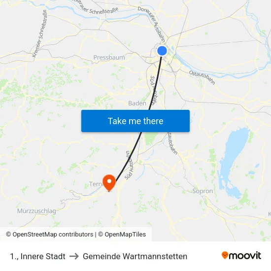 1., Innere Stadt to Gemeinde Wartmannstetten map