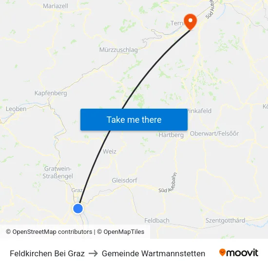 Feldkirchen Bei Graz to Gemeinde Wartmannstetten map