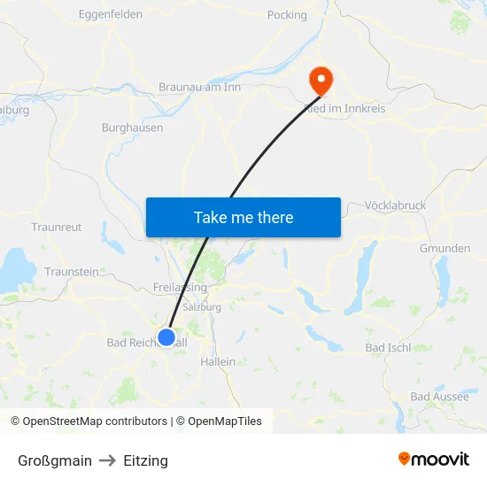 Großgmain to Eitzing map