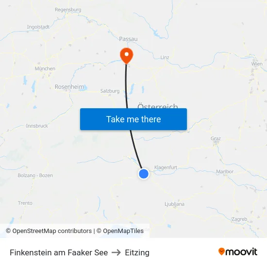 Finkenstein am Faaker See to Eitzing map
