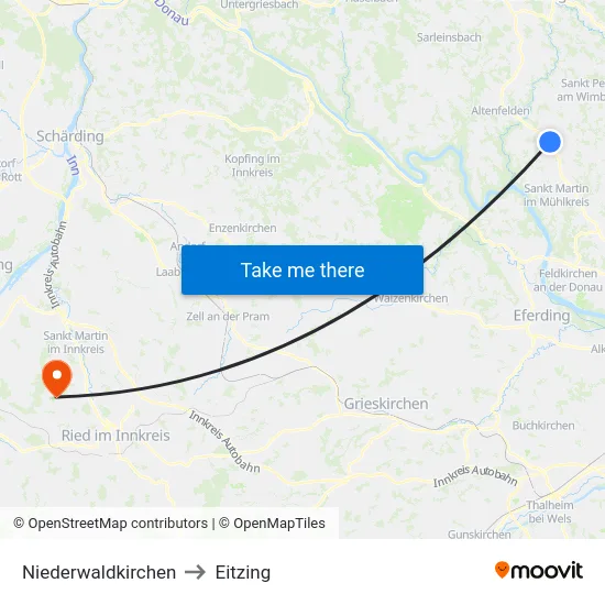 Niederwaldkirchen to Eitzing map