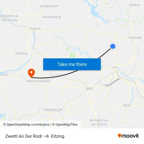 Zwettl An Der Rodl to Eitzing map