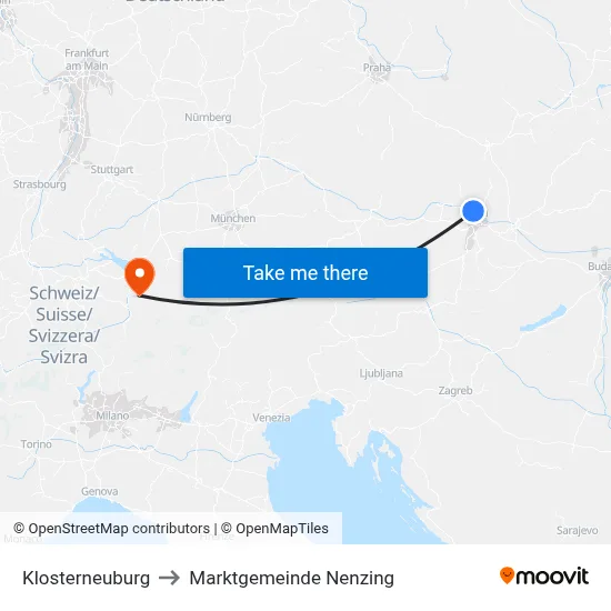 Klosterneuburg to Marktgemeinde Nenzing map