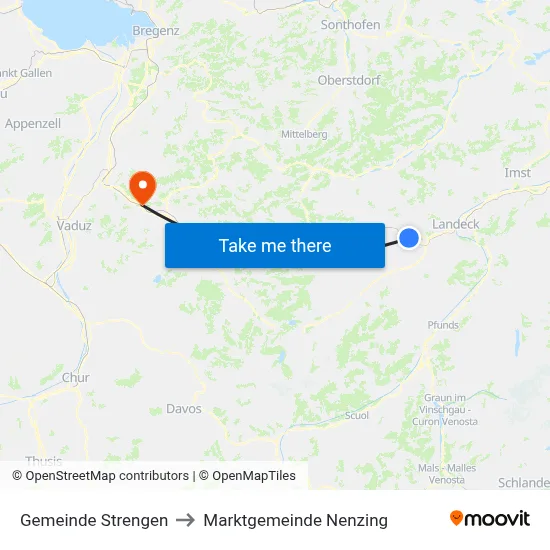 Gemeinde Strengen to Marktgemeinde Nenzing map