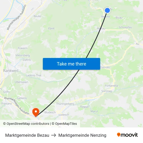 Marktgemeinde Bezau to Marktgemeinde Nenzing map