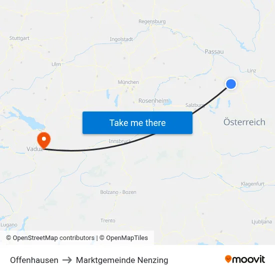 Offenhausen to Marktgemeinde Nenzing map