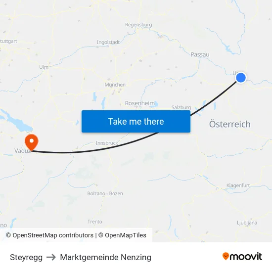 Steyregg to Marktgemeinde Nenzing map