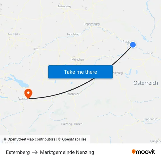 Esternberg to Marktgemeinde Nenzing map