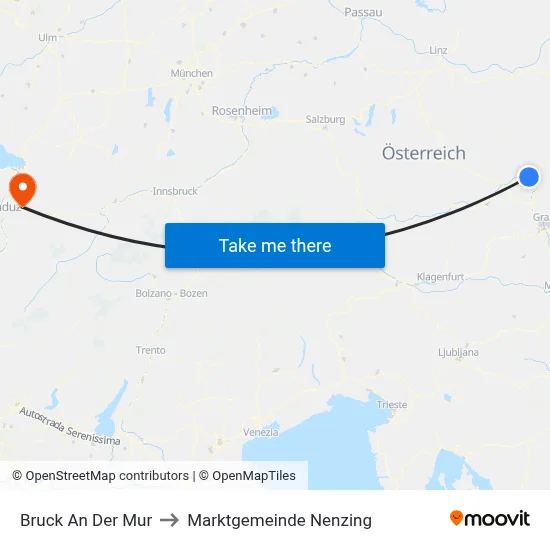 Bruck An Der Mur to Marktgemeinde Nenzing map