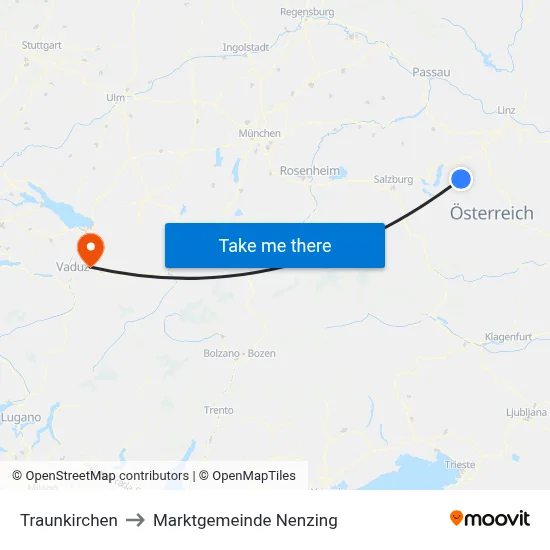 Traunkirchen to Marktgemeinde Nenzing map