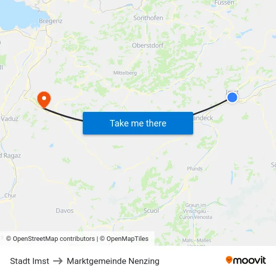Stadt Imst to Marktgemeinde Nenzing map