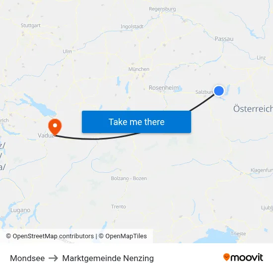 Mondsee to Marktgemeinde Nenzing map
