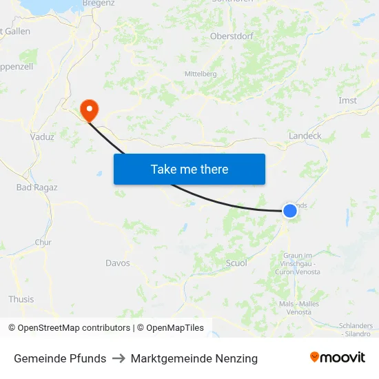 Gemeinde Pfunds to Marktgemeinde Nenzing map