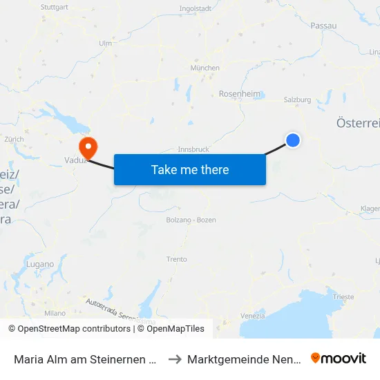 Maria Alm am Steinernen Meer to Marktgemeinde Nenzing map