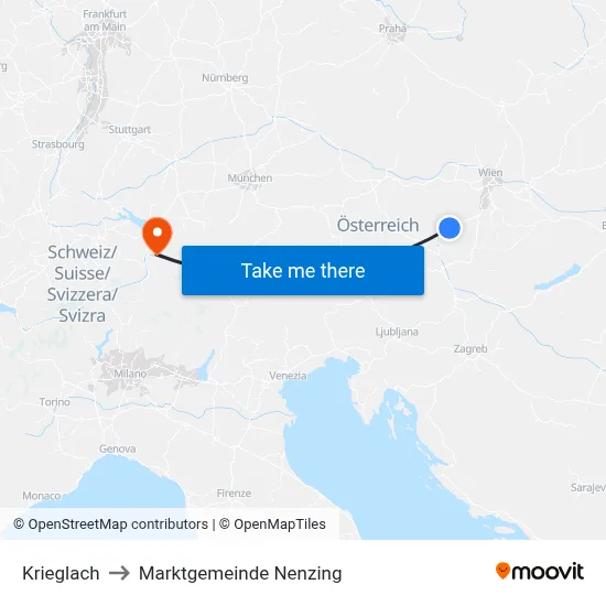 Krieglach to Marktgemeinde Nenzing map