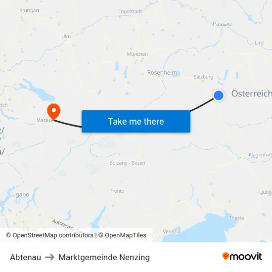 Abtenau to Marktgemeinde Nenzing map